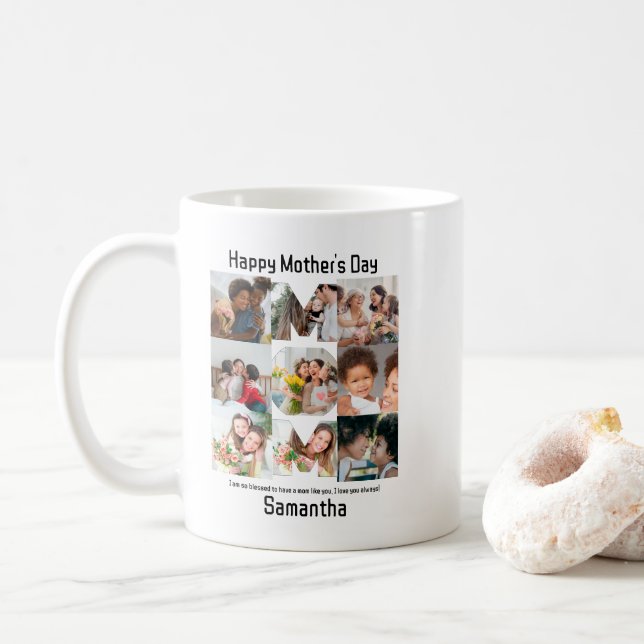 Custom Gift for Mom Mothers Day 9 Photo Collage Coffee Mug (With Donut)