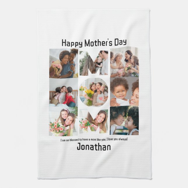 Custom Gift for Mom Mothers Day 9 Photo Collage Kitchen Towel (Vertical)