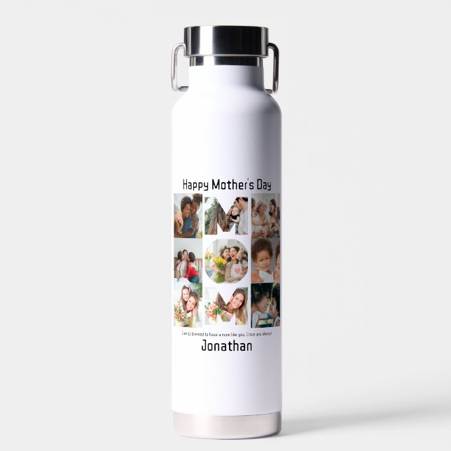 Custom Gift for Mom Mothers Day 9 Photo Collage Water Bottle (Front)