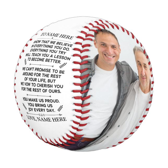Custom Gift To Our Son Grandson with 2 Photos Baseball (Angled)