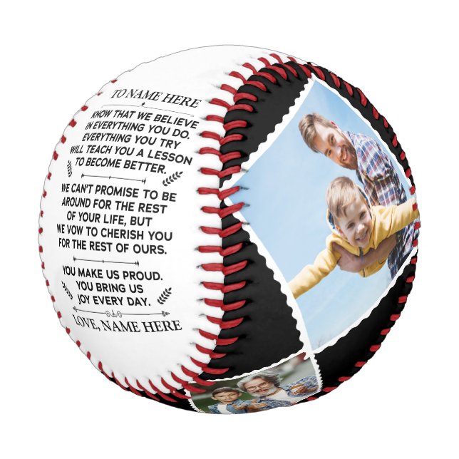 Custom Gift To Our Son Grandson with 4 Photos Baseball (Angled)