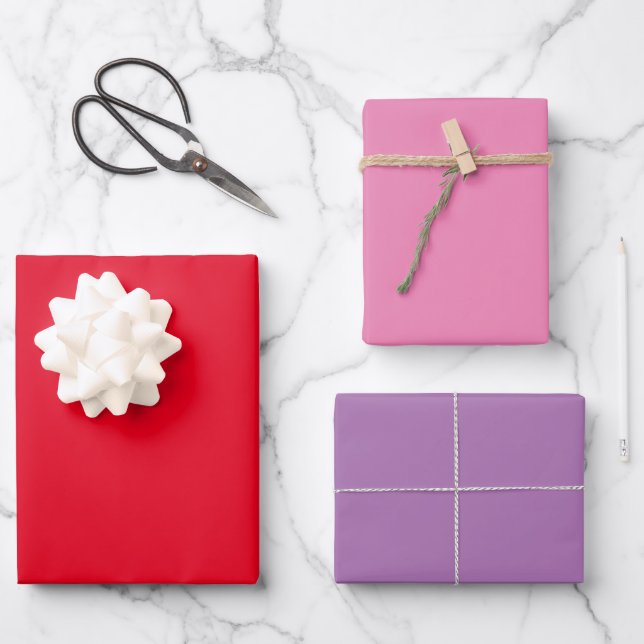 Custom Gift Wrapping Paper, Red, Pink Purples Paper Sheet (Front)