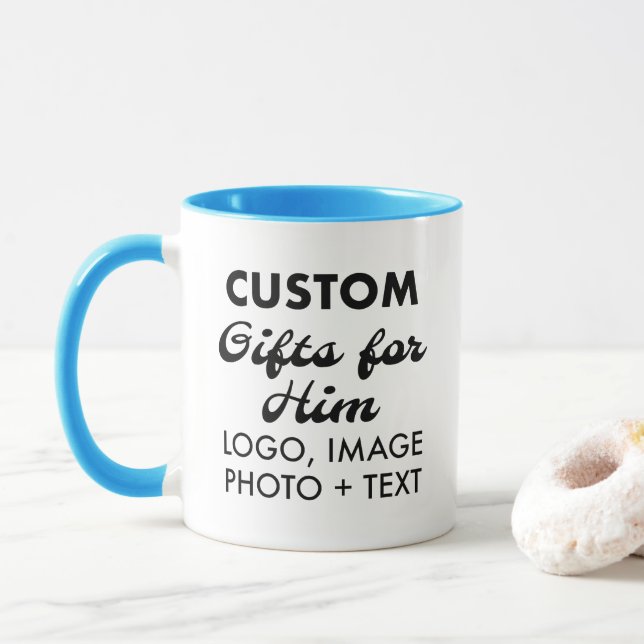 Custom Gifts for Him Light Blue Combo Mug 11oz. (With Donut)