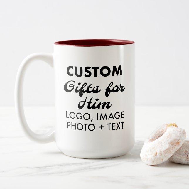 Custom Gifts for Him Maroon Two-Tone Mug 15oz. (With Donut)