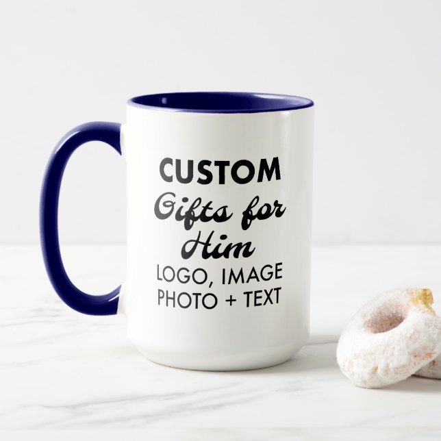 Custom Gifts for Him Navy Blue Combo Mug 15oz. (With Donut)