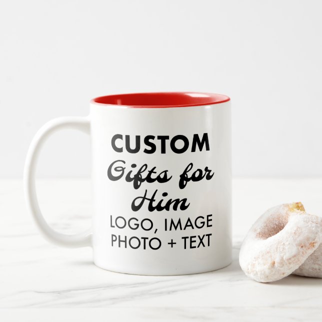 Custom Gifts for Him Red Two-Tone Mug 11oz. (With Donut)
