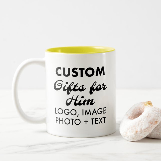 Custom Gifts for Him Yellow Two-Tone Mug 11oz. (With Donut)