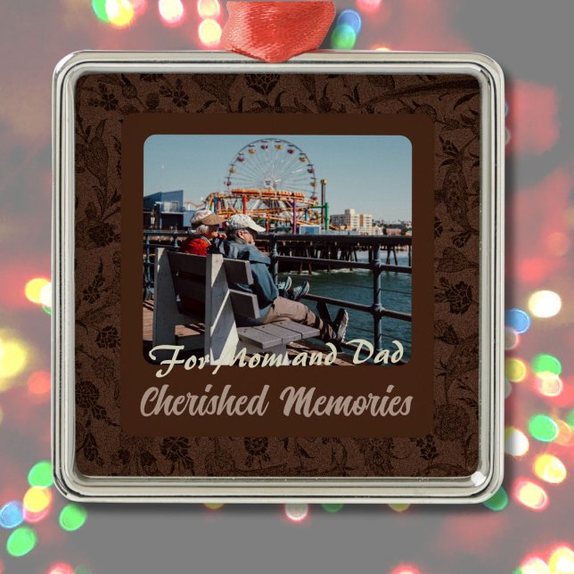 Custom Gifts for Older Parents Couples Brown Metal Ornament (Custom Gifts for Older Parents Couples)