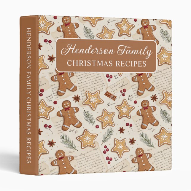 Custom Gingerbread Cookie Holiday Christmas Recipe Binder (Front/Spine)