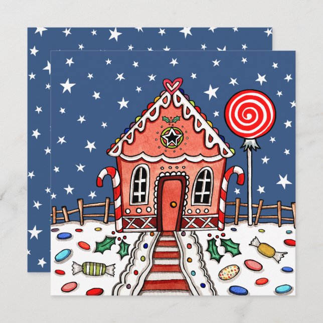 Custom Gingerbread House Christmas Invitation (Front/Back)