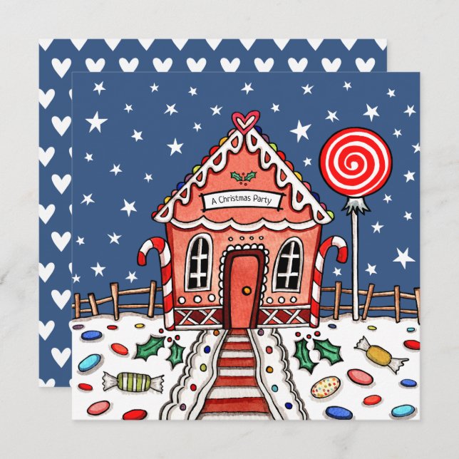 Custom Gingerbread House Christmas Invitation (Front/Back)