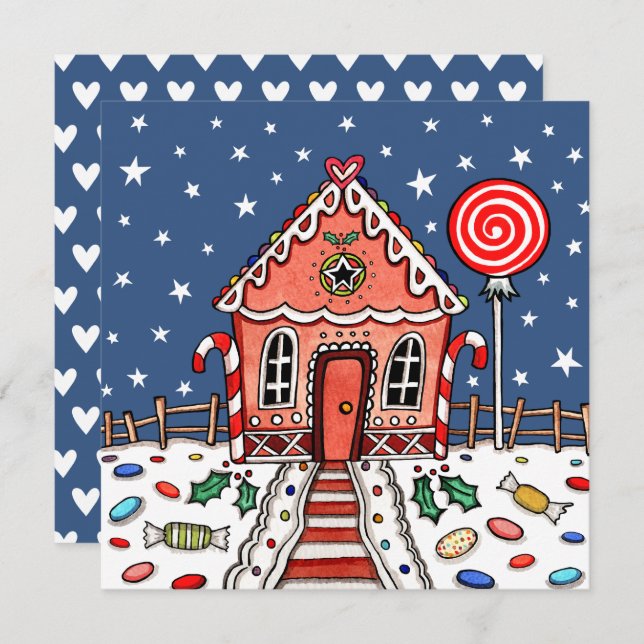 Custom Gingerbread House Christmas Invitation (Front/Back)