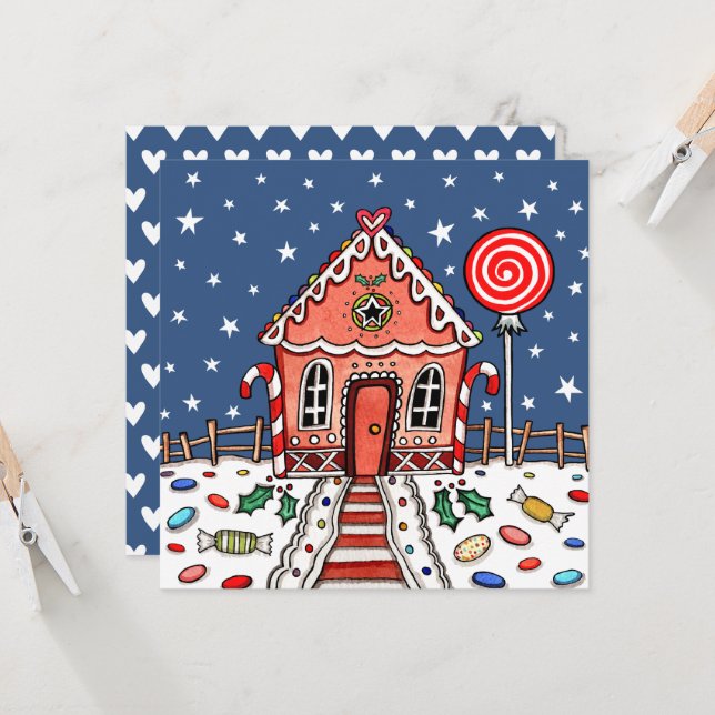 Custom Gingerbread House Christmas Invitation (Front/Back In Situ)