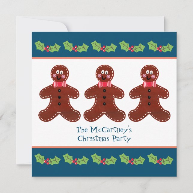 Custom Gingerbread Man Christmas Party Invitation (Front)