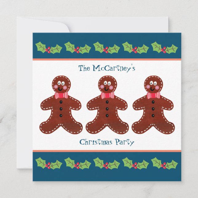 Custom Gingerbread Man Christmas Party Invitation (Devant)