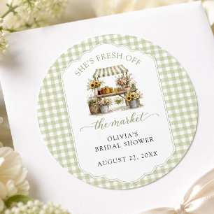 Custom Gingham She's Fresh Off The Market Classic Round Sticker