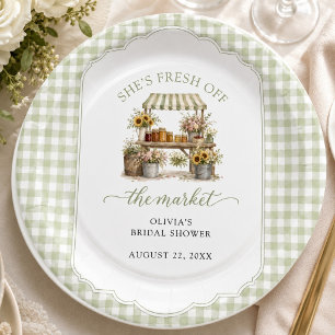 Custom Gingham She's Fresh Off The Market Paper Plate