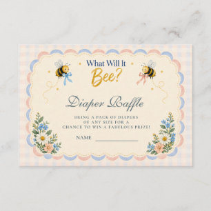 Custom Gingham What Will It Bee Diaper Raffle Enclosure Card