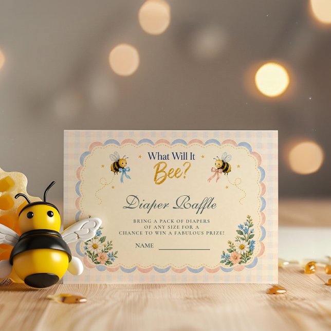 Custom Gingham What Will It Bee Diaper Raffle Enclosure Card (Creator Uploaded)