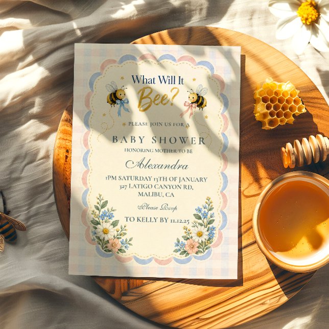 Custom Gingham What Will It Bee Invitation (Creator Uploaded)