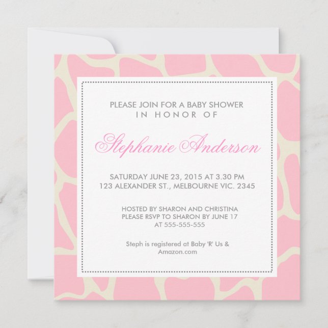 Custom giraffe baby shower invite (Front)