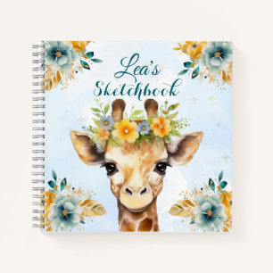 Custom Giraffe Floral Sketchbook for Kids Notebook