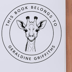 Custom Giraffe This Book Belongs To Kid's Name Rubber Stamp