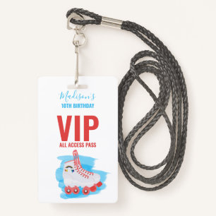 Custom Girl Birthday Party Roller Blading VIP Pass Badge