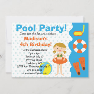 Custom Girl Birthday Pool Party Invitation