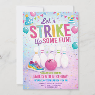 Custom Girl Bowling Birthday Invitation 