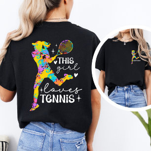 Custom Girl Loves Tennis Double-Sided Action Tee