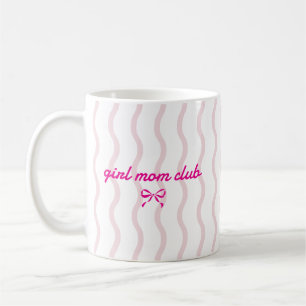 Custom Girl Mom Club Pink Striped Coquette Bow Coffee Mug