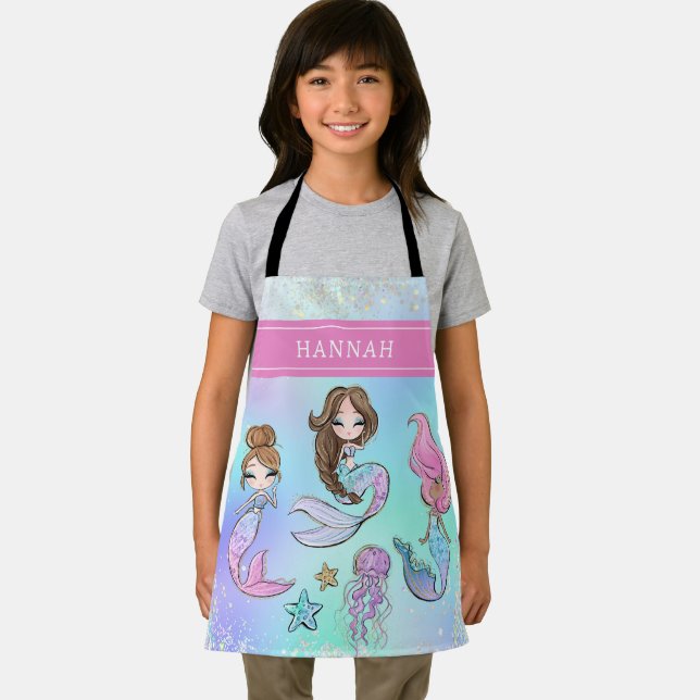 Custom Girl Name Cute Mermaid Apron (Insitu)