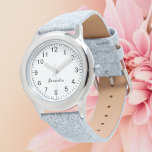 Custom Girl Name Grey Glitter Strap Kid Watch<br><div class="desc">Custom Girl Name Grey Glitter Strap Kid Watch</div>