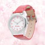 Custom Girl Name Red Glitter Strap Kid<br><div class="desc">Custom Girl Name Red Glitter Strap Kid Watch</div>
