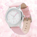 Custom Girl Name Stainless Steel Pink Strap Kid Watch<br><div class="desc">Custom Girl Name Stainless Steel Pink Strap Kid Watch</div>