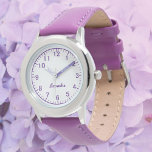 Custom Girl Name Stainless Steel Purple Strap Kid<br><div class="desc">Custom Girl Name Stainless Steel Purple Strap Kid Watch.</div>