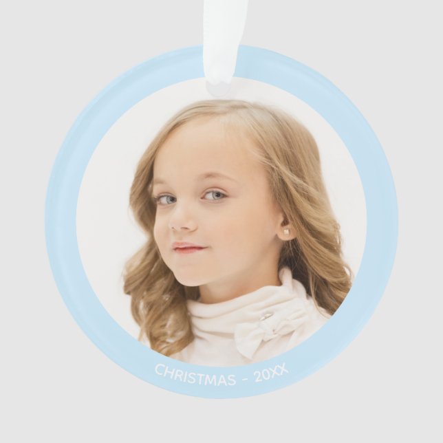 Custom Girl Photo on Light Blue Ornament (Front)