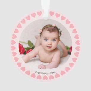 Custom Girl Photo & Pink Hearts Ornament