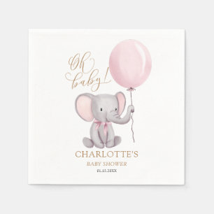 Custom Girl Pink Balloon Cute Elephant Baby Shower Napkin