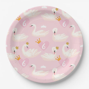 Custom Girl Royal Swan Princess Pink Birthday Paper Plate