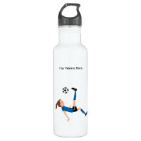 Custom Girl Soccer Player Themed Water Bottle
