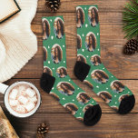 Custom Girlfriend Photo Green Love Socks<br><div class="desc">Show your love for your boyfriend, husband, or partner with these fun and cozy custom-printed socks! Our girlfriend photo premium crew socks feature a pattern of your own favourite photo along with small white confetti hearts. Create your own by simply adding your picture to the round placeholder image. Makes a...</div>
