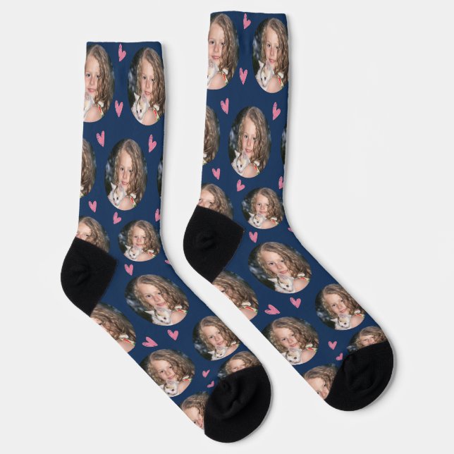 Custom Girlfriend Photo Navy Blue Love Socks (Right)