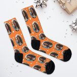 Custom Girlfriend Photo Orange Love Socks<br><div class="desc">Show your love for your boyfriend, husband, or partner with these fun and cozy custom-printed socks! Our girlfriend photo premium crew socks feature a pattern of your own favourite photo along with small white confetti hearts. Create your own by simply adding your picture to the round placeholder image. Makes a...</div>