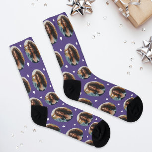 Custom Girlfriend Photo Purple Love Socks