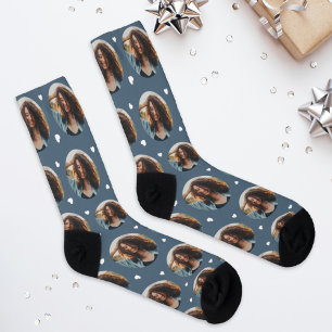 Custom Girlfriend Photo Slate Blue Love Socks