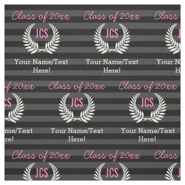 Custom Girls Graduation Party Black Pink Monogram Fabric (Swatch)
