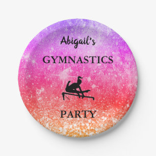 CUSTOM Girls Gymnastics Birthday Party RAINBOW Paper Plate