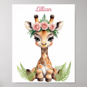 Custom Girl's Jungle Themed Nursery Giraffe Poster